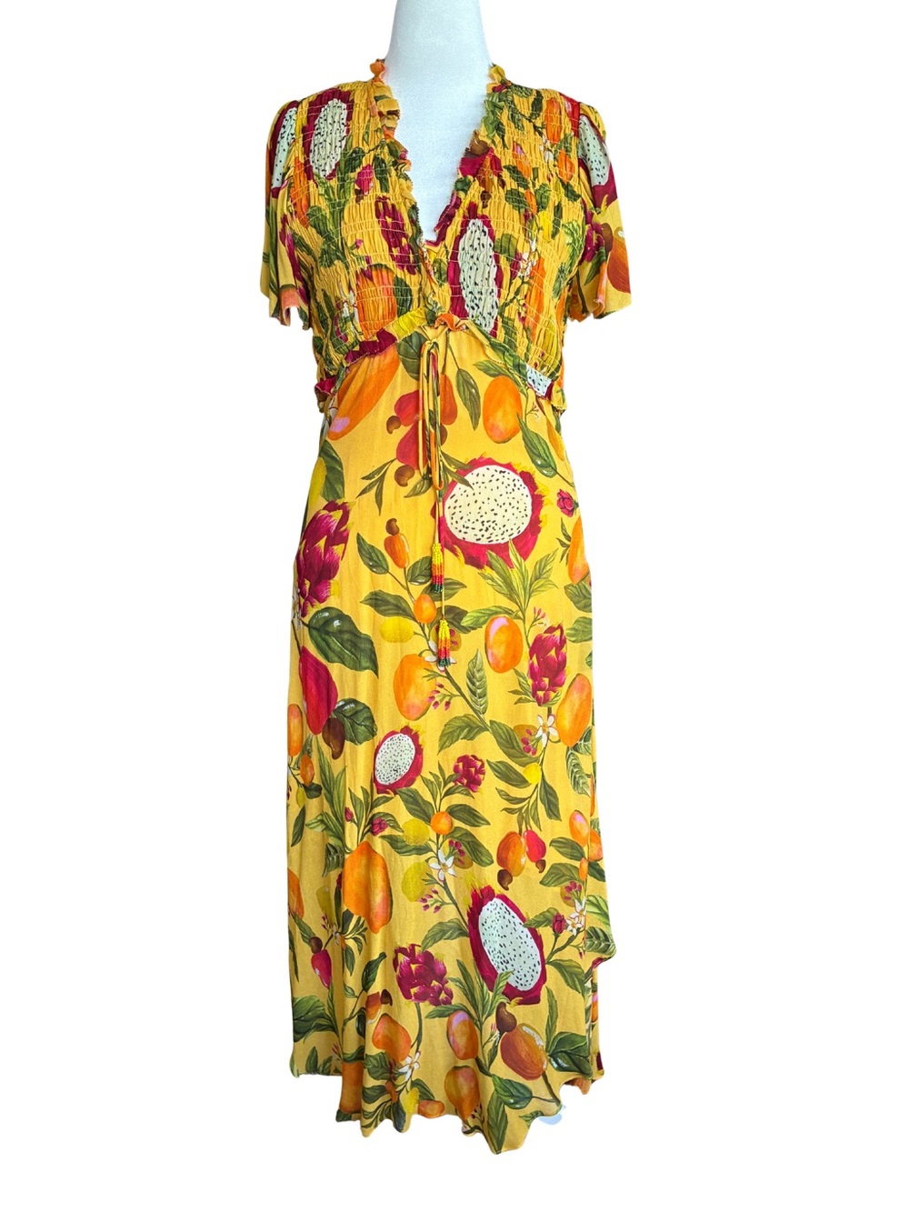 FARM Rio Yellow Tropical Fruit-Print Maxi Dress